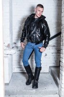 R&Co Blue Denim Jeans With Leather Saddle And Stripes