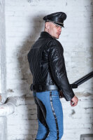 R&Co Blue Denim Jeans With Leather Saddle And Stripes