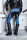 R&Co Blue Denim Jeans With Leather Saddle And Stripes